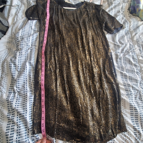 ETRO Italian Designer Black Gold Sequins Party Cocktail NYE Dress Pocket 4 Small - Picture 12 of 17